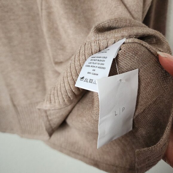 LILIA P Oversized Button Henley Contrast Stitching Popover Sweater in Flax NEW S - Picture 7 of 8